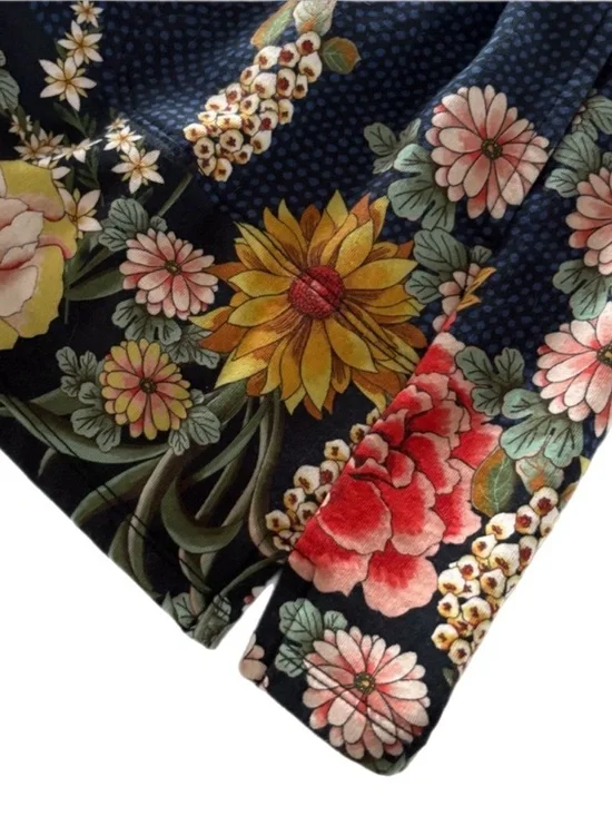 Johnny Was Dragona Easy Shorts XL Dragon Floral Boho Navy Polka Dot Pull-On - Picture 7 of 12